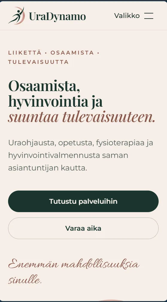 UraDynamon etusivu puhelimella