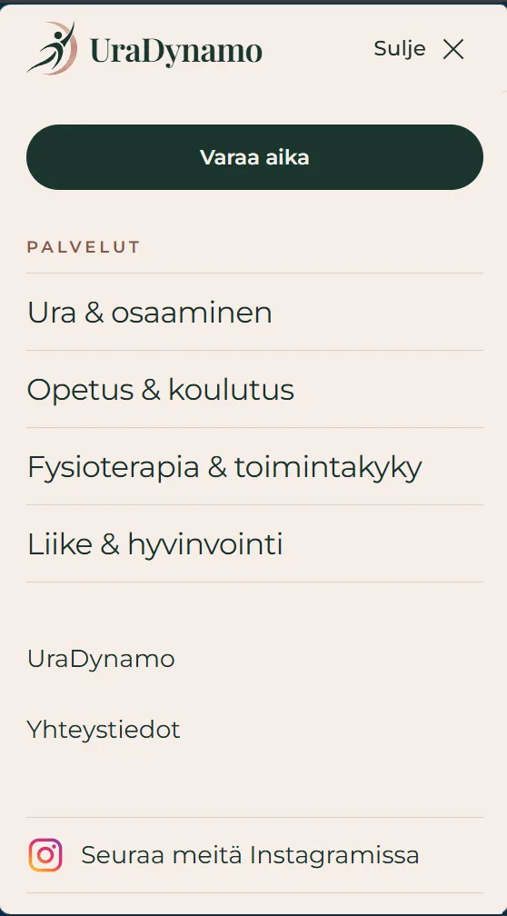 UraDynamon mobiilivalikko